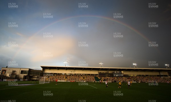 191220 - Newport County v Oldham Athletic, Sky Bet League 2 - A rainbow appears over Rodney Parade as Newport County take on Oldham Athletic