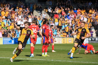 250426 - Newport County v Oldham Athletic - Sky Bet League 2 - Ben Lloyd of Newport County celebrates after scoring
