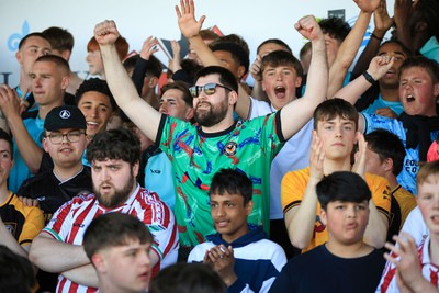 250426 - Newport County v Oldham Athletic - Sky Bet League 2 - Newport Fans celebrate 