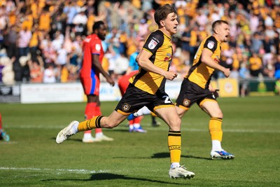250426 - Newport County v Oldham Athletic - Sky Bet League 2 - Ben Lloyd of Newport County celebrates after scoring