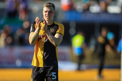 250426 - Newport County v Oldham Athletic - Sky Bet League 2 - Sven Sprangler of Newport County claps fans after the game