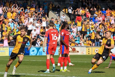 250426 - Newport County v Oldham Athletic - Sky Bet League 2 - Ben Lloyd of Newport County celebrates after scoring