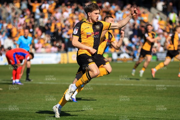 250426 - Newport County v Oldham Athletic - Sky Bet League 2 - Ben Lloyd of Newport County celebrates after scoring