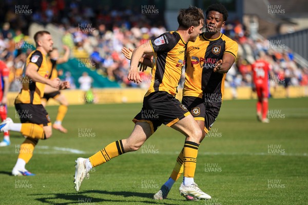 250426 - Newport County v Oldham Athletic - Sky Bet League 2 - Ben Lloyd of Newport County celebrates after scoring