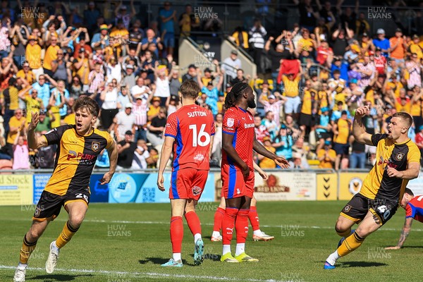 250426 - Newport County v Oldham Athletic - Sky Bet League 2 - Ben Lloyd of Newport County celebrates after scoring