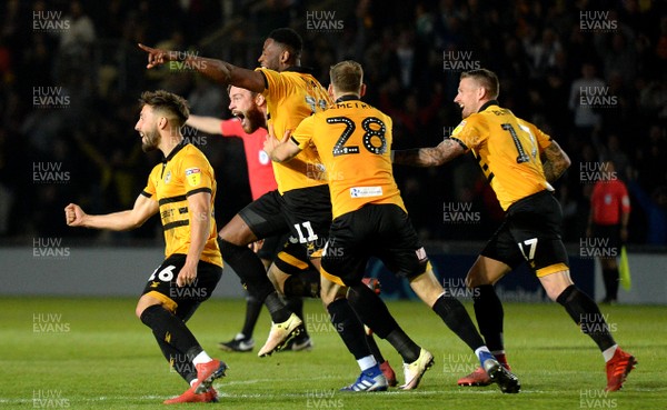 300419 - Newport County v Oldham Athletic - SkyBet League 2 - Mark O'Brien of Newport County celebrates scoring goal