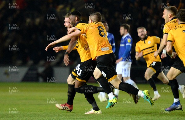 300419 - Newport County v Oldham Athletic - SkyBet League 2 - Mark O'Brien of Newport County celebrates scoring goal