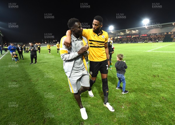 300419 - Newport County v Oldham Athletic - SkyBet League 2 - Momodou Touray and Jamille Matt of Newport County at the end of the game