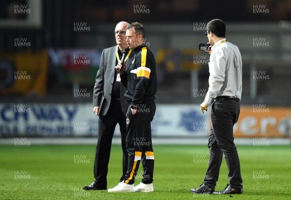 300419 - Newport County v Oldham Athletic - SkyBet League 2 - Newport County Manager Michale Flynn at the end of the game