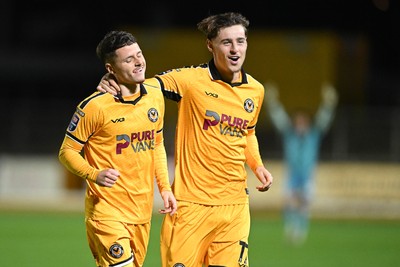 061026 - Newport County v Plymouth Argyle - EFL Trophy - Kieron Evans of Newport County celebrates scoring a goal with Alfie Merritt of Newport County