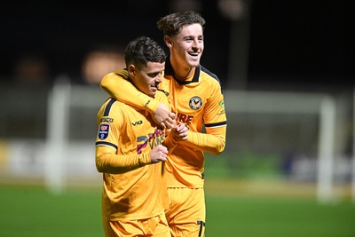 061026 - Newport County v Plymouth Argyle - EFL Trophy - Kieron Evans of Newport County celebrates scoring a goal with Alfie Merritt of Newport County