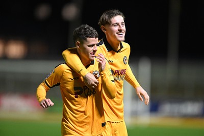 061026 - Newport County v Plymouth Argyle - EFL Trophy - Kieron Evans of Newport County celebrates scoring a goal with Alfie Merritt of Newport County