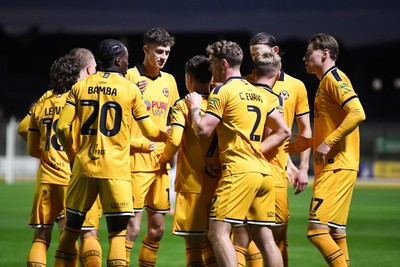 061026 - Newport County v Plymouth Argyle - EFL Trophy - Kieron Evans of Newport County celebrates scoring a goal with team mates