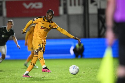 061026 - Newport County v Plymouth Argyle - EFL Trophy - Yahya Bamba of Newport County scores a goal from the penalty spot