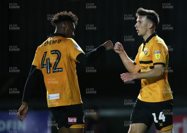 131118 - Newport County v Plymouth Argyle, EFL Checkatrade Trophy - Mark Harris of Newport County and Antoine Semenyo of Newport County celebrate after the second goal