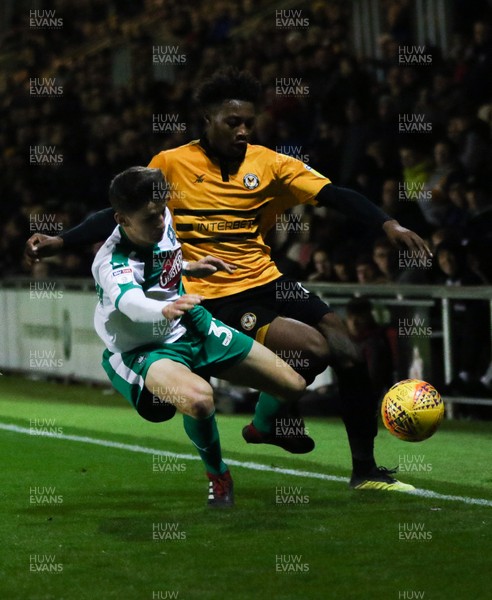 131118 - Newport County v Plymouth Argyle, EFL Checkatrade Trophy - Antoine Semenyo of Newport County and Michael Peck of Plymouth Argyle compete for the ball