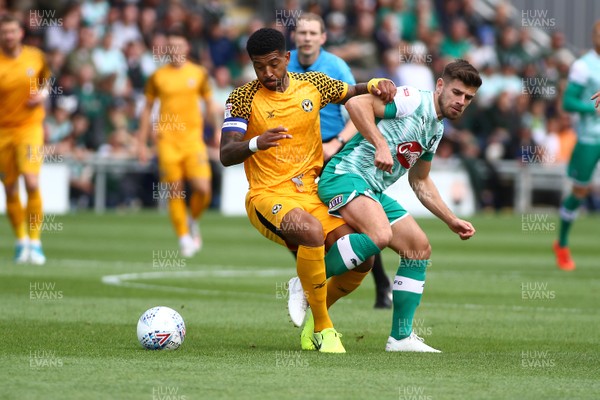 170819 Newport County vs Plymouth Argyle - Sky Bet League 2 - Joss Labadie of Newport County and Joe Edwards of Plymouth Argyle compete for the ball 