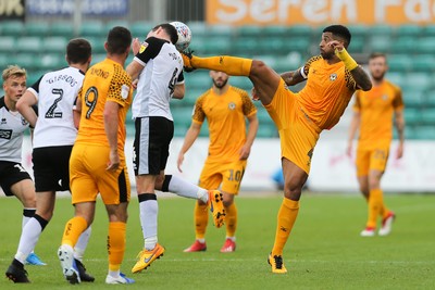 070919 - Newport County v Port Vale, SkyBet League 2 - Joss Labadie of Newport County and Luke Joyce of Port Vale compete for the ball