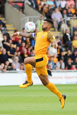 070919 - Newport County v Port Vale, SkyBet League 2 - Joss Labadie of Newport County wins the ball