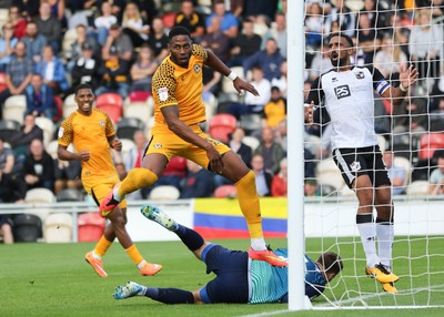 070919 - Newport County v Port Vale, SkyBet League 2 - Jamille Matt of Newport County beats Port Vale goalkeeper Scott Brown to score goal
