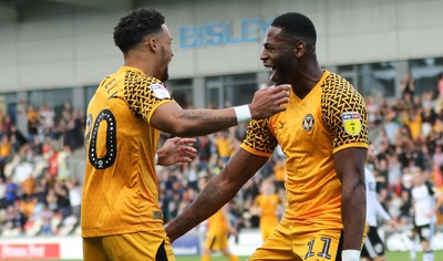 070919 - Newport County v Port Vale, SkyBet League 2 - Jamille Matt of Newport County celebrates with Corey Whiteley of Newport County after scoring goal
