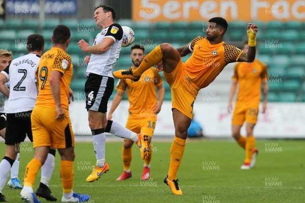 070919 - Newport County v Port Vale, SkyBet League 2 - Joss Labadie of Newport County and Luke Joyce of Port Vale compete for the ball