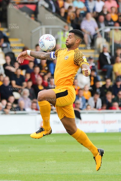 070919 - Newport County v Port Vale, SkyBet League 2 - Joss Labadie of Newport County wins the ball