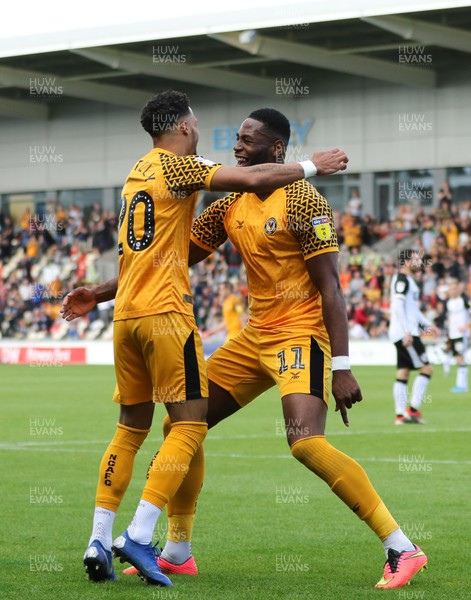 070919 - Newport County v Port Vale, SkyBet League 2 - Jamille Matt of Newport County celebrates with Corey Whiteley of Newport County after scoring goal