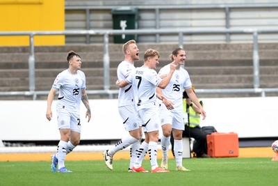 070924 - Newport County v Port Vale - Sky Bet League 2 - Jayden Stockley of Port Vale celebrates with team mates after he scores the first goal of the game