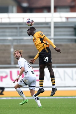 070924 - Newport County v Port Vale - Sky Bet League 2 - Nelson Sanca of Newport County wins his header