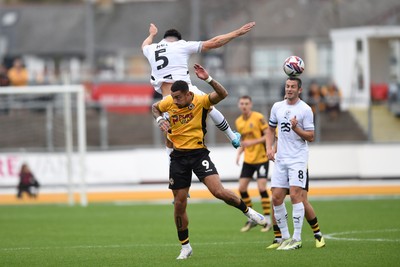 070924 - Newport County v Port Vale - Sky Bet League 2 - Courtney Baker-Richardson of Newport County is challenged by Connor Hall of Port Vale