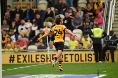 070924 - Newport County v Port Vale - Sky Bet League 2 - Aaron Wildig of Newport County celebrates scoring a goal to equalise the game