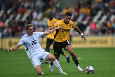 070924 - Newport County v Port Vale - Sky Bet League 2 - Courtney Baker-Richardson of Newport County is challenged by Lorent Tolaj of Port Vale