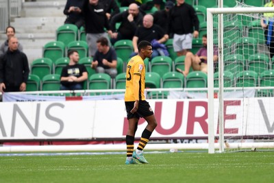 070924 - Newport County v Port Vale - Sky Bet League 2 - Kyle Jameson of Newport County is given a red card and dismissed after losing his head, leaving Newport with 9 men