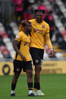 070924 - Newport County v Port Vale - Sky Bet League 2 - Kyle Hudlin of Newport County and Bobby Kamwa looking dejected at full time