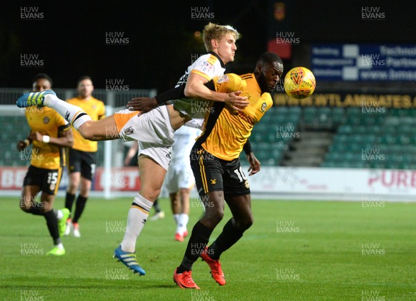 101117 - Newport County v Port Vale - SkyBet League 2 - Frank Nouble of Newport County is tackled by Nathan Smith of Port Vale