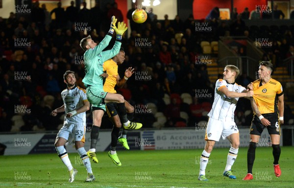 101117 - Newport County v Port Vale - SkyBet League 2 - Shawn McCoulsky of Newport County competes with Ryan Boot of Port Vale