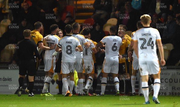 101117 - Newport County v Port Vale - SkyBet League 2 - Tempers flare between players