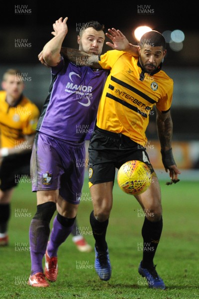 290119 - Newport County v Port Vale - Sky Bet League 2 -  Joss Labadie of Newport County holds off  Connell Rawlinson of Port Vale