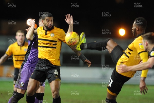 290119 - Newport County v Port Vale - Sky Bet League 2 -  Joss Labadie of Newport County holds off  Connell Rawlinson of Port Vale