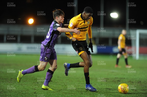 290119 - Newport County v Port Vale - Sky Bet League 2 -  Tyreeq Bakinson of Newport County holds off Mitchell Clark of Port Vale
