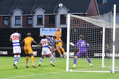 280726 - Newport County v Reading - Preseason Friendly - Lee Jenkins of Newport County heads on goal