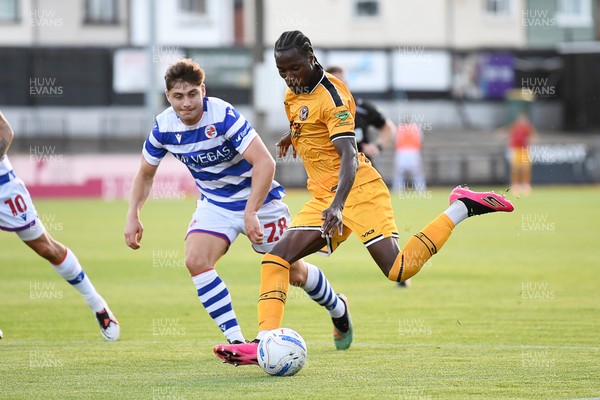 280726 - Newport County v Reading - Preseason Friendly - Yahya Bamba of Newport County has a shot at goal