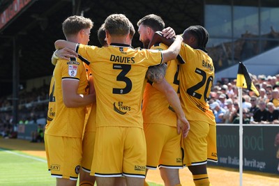150826 - Newport County v Rochdale - Sky Bet League 2 - Kyle Cameron of Newport County celebrates scoring a goal with team mates