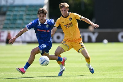 150826 - Newport County v Rochdale - Sky Bet League 2 - Tom Davies of Newport County is challenged by Luke Hannant of Rochdale