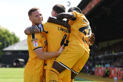 150826 - Newport County v Rochdale - Sky Bet League 2 - Kyle Cameron of Newport County celebrates scoring a goal with team mates