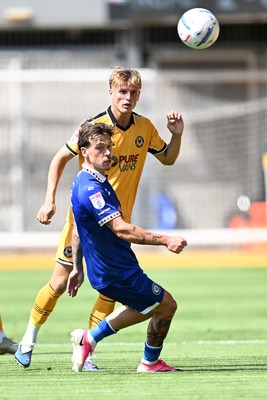 150826 - Newport County v Rochdale - Sky Bet League 2 - Tom Davies of Newport County is challenged by Ed Francis of Rochdale
