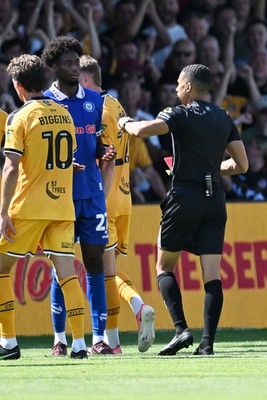 150826 - Newport County v Rochdale - Sky Bet League 2 - Bryant Bilongo of Rochdale is shown a red card
