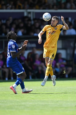 150826 - Newport County v Rochdale - Sky Bet League 2 - Ciaran Brennan of Newport County heads the ball