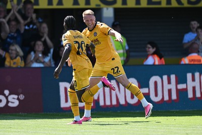 150826 - Newport County v Rochdale - Sky Bet League 2 - Yahya Bamba of Newport County celebrates scoring a goal with team mates